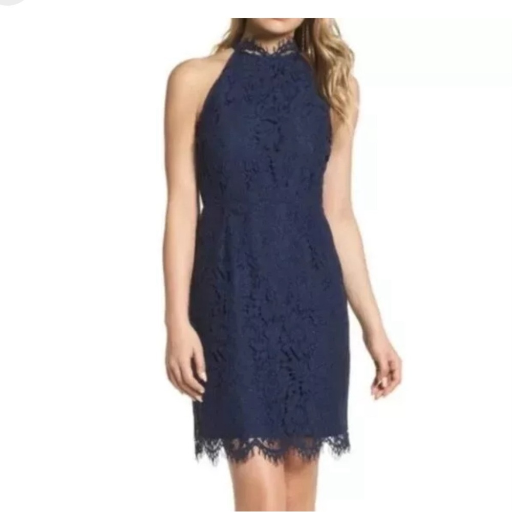 Navy Blue BB Dakota Lace High Neck Cocktail Dress